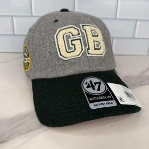Green Bay Packers Hat Cap Strap Back Mens One Size Wool Blend Gray 47 Clean Up